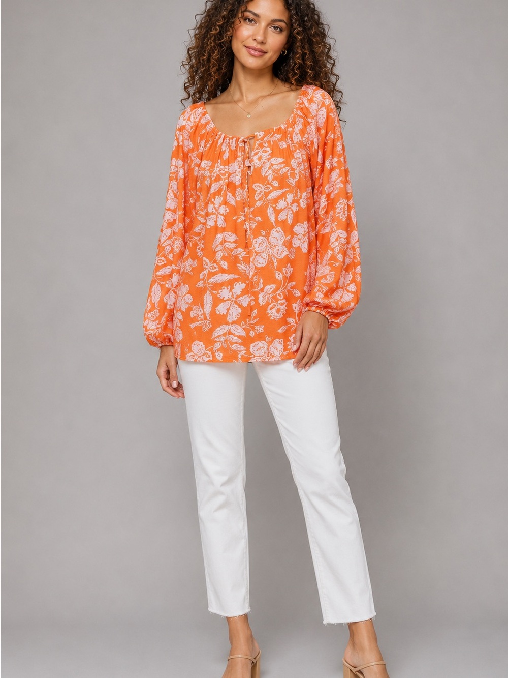 Emily Wonder Orange Floral Sunshine Blouse - Multi Size 1X New